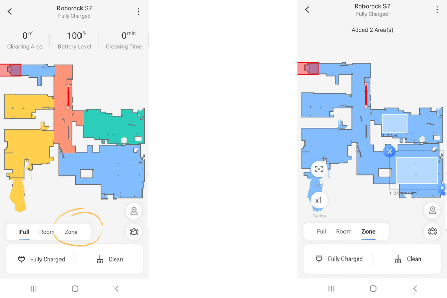 Ein bestimmter Reinigungsbereich wird in der Handy-App des Roborock S7 definiert